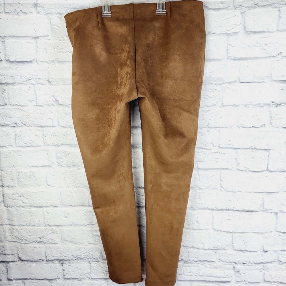 Chaps Pants Women's L Brown Suede Side Zip Stretch Tapered Leg Mid-Rise - Picture 3 of 7